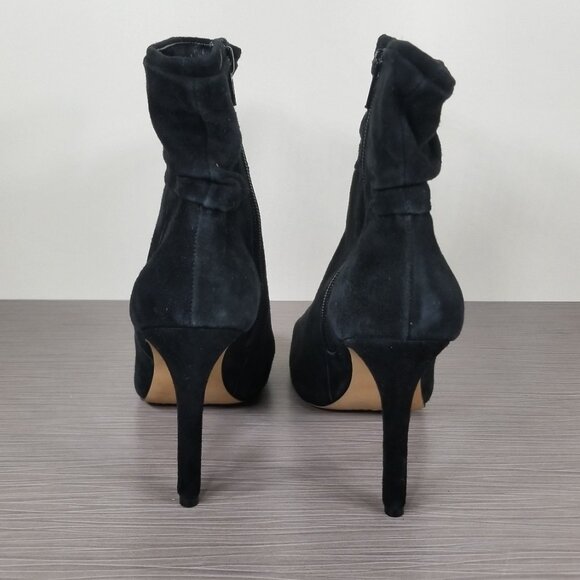 Vince Camuto Keyna Peep Toe Booties, Black Suede, Womens Size 8 M / 38 - Picture 4 of 12